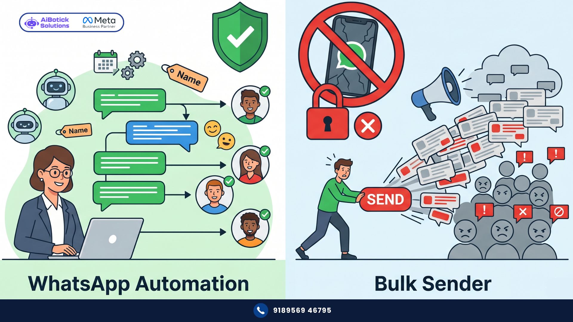 WhatsApp automation vs bulk sender — why one gets your number banned permanently