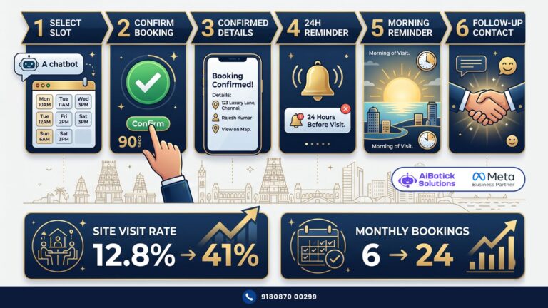 WhatsApp site visit booking system for Indian real estate developers — 6-step automation flow