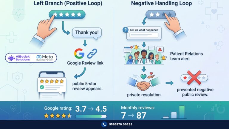 patient feedback WhatsApp system for Indian clinics — branching flow for review collection and complaint interception