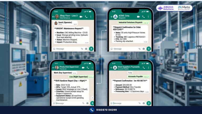 Plant manager using WhatsApp for manufacturing to automate shift handovers, maintenance alerts, and customer dispatch notifications