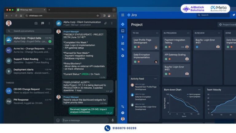 IT project manager using WhatsApp for IT companies to send automated project updates and client communication
