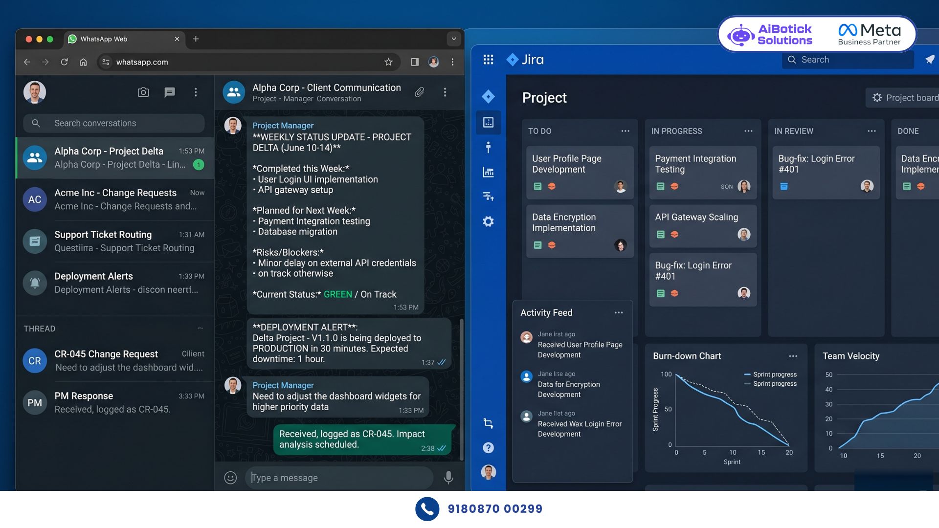 IT project manager using WhatsApp for IT companies to send automated project updates and client communication