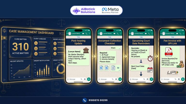 Law firm managing client communication using WhatsApp for legal firms with automated court reminders and document collection