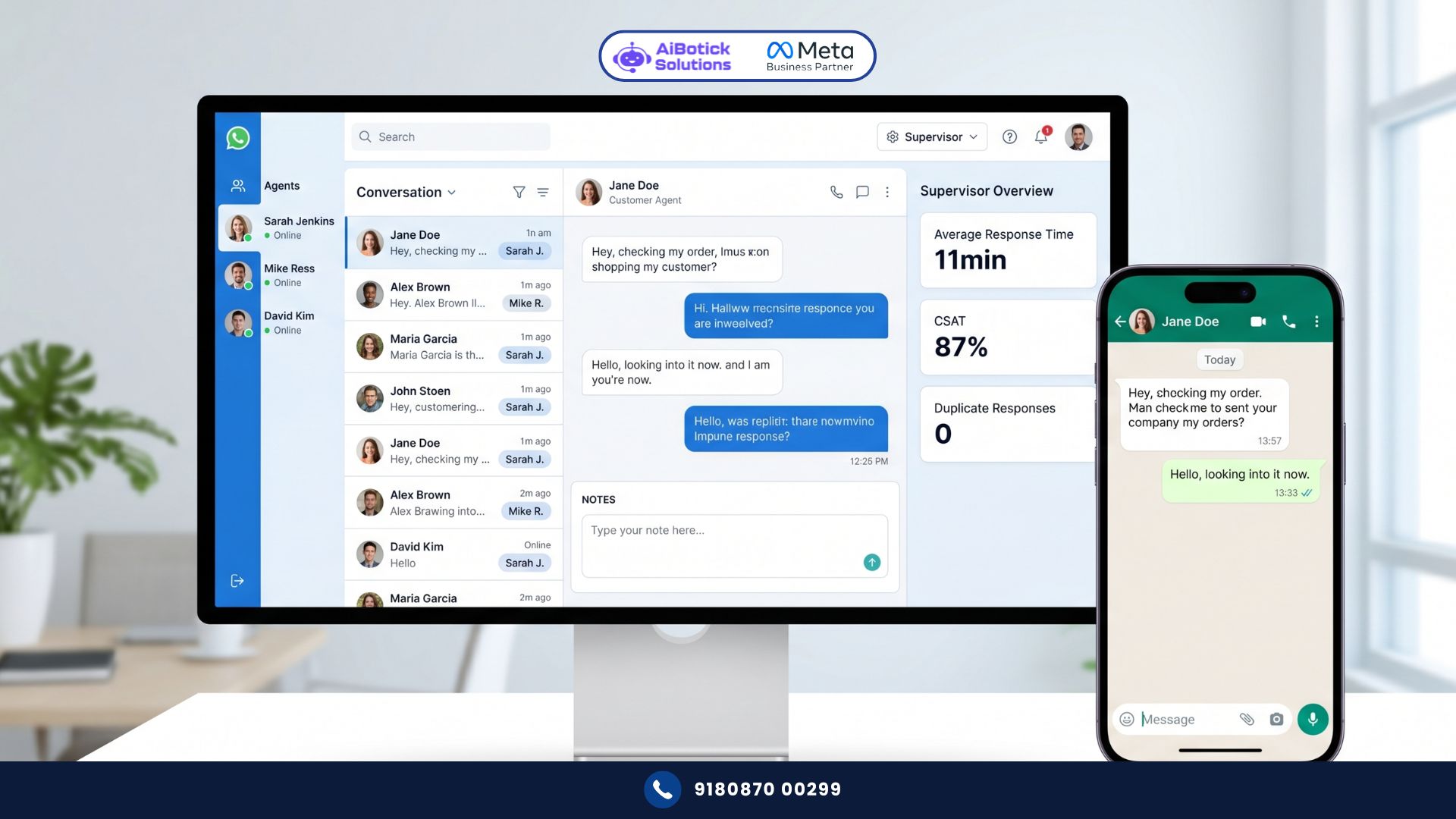 Customer support team using WhatsApp shared team inbox to manage multiple agents on one business WhatsApp number